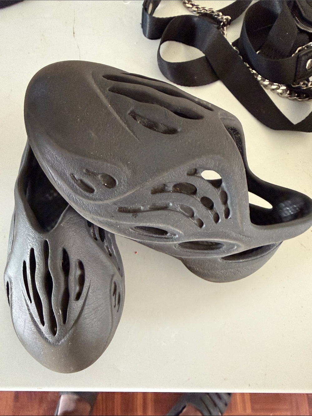 adidas Kids Black Foam Slip-On Sandals with Cutout Design